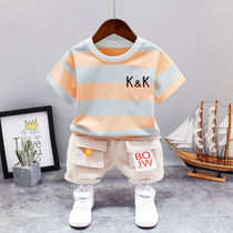 Childrens clothing boy baby summer suit 2021 new baby clothes foreign style boy summer striped short-sleeved two-piece suit