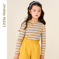 LittleNaive Little Innocent Autumn Girls base shirt Children Joker Thin Striped Long Sleeve T-shirt Top
