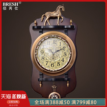 European all-copper wall clock bronze horse creative trend fashion wall watch American living room clock personality atmospheric clock