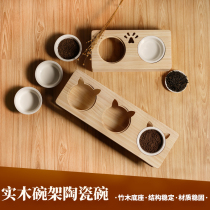 Cat bowl double bowl cat food bowl cat bowl dog bowl bowl pet ceramic cat food bowl cat rice bowl cat food bowl rack cat supplies