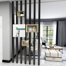 Modern Minimalist Iron Art Pillar Entrance Screen Solid Wood Living Room Dining Room Partition Hollowed-out Office Decoration Vertical Bar