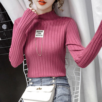 Autumn and winter New long sleeve womens coat Korean fashion foreign style semi-tall collar slim all solid color slim base shirt