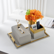 2022 new leather tissue box light luxury set decoration modern new Chinese coffee table dining table storage box paper drawer
