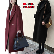 Autumn and winter woolen coat women fat mm plus fat plus size long straight tube loose slim windbreaker coat coat 200kg