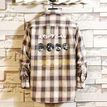 Swuttlefit Men's Grid Shirt Men's Sleeve Jacket Han version Trend Shirt Relaxed and Leisurely Shirt in Spring and Autumn