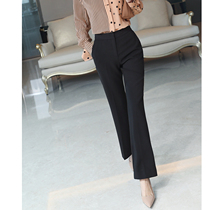 Japan station black high-waisted micro-lapped pants womens spring 2021 new thin and versatile temperament loose straight slacks