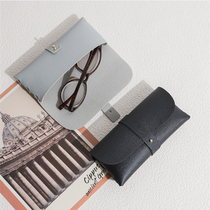 Retro art simple glasses bag soft leather glasses case ins girl portable sun mirror bag storage bag anti-pressure