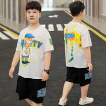 Ji sheep fat children 2021 summer new cotton T-shirt set medium-sized children plus fat increase leisure two-piece set