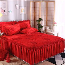 Large Red Wedding Celebration Clip Cotton Thickened Crystal Suede Winter Warm Bed Skirt Bed Hood Bed Cover 1 8m2 Mi Three Sets