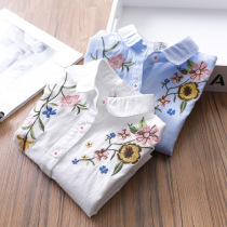 Girl embroidered flowers shirt baby turned shirt child 100 lap shirt cotton spring dress new child clothing