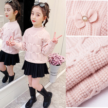 Childrens clothing girls autumn and winter clothes thick sweater 2021 new childrens bow sweater baby Foreign sweater