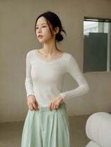 Japanese cotton wool warm lingerie woman sashimi v collar long sleeve bottom blouse foreign air low collar inner hitch undershirt