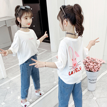 Girls short-sleeved t-shirt 2021 summer new Korean version of the tide of fashion in large childrens half-sleeve t-shirt top children