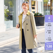 (Qingkura RMB300 ) Large-size womens dress in spring loaded with double-row button to collect waist display slim and long style coat overcoat