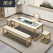 Nordic wrought iron light luxury solid wood tea table tea table Office simple tea drinking table and chair combination Balcony casual coffee table