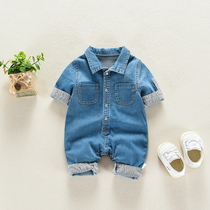 Baby jumpsuit denim 3 mens baby harem 6 womens summer short-sleeved out climbing clothes 9 months newborn clothes