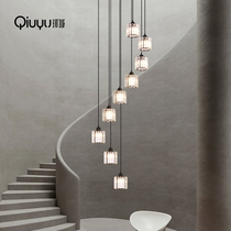 Rotating Crystal Stairs Light Long Chandelights Modern Minima Light Lavish Duplex floor Leaping Villa Hollow Living-room Light