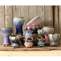 Handmade Burst Fleshy Flowerpot Coarse Pottery Breathable Floral Balcony Green Plant Pottery ground Desktop