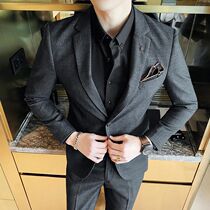 Autumn Winter Style Suit Men Suit Han Edition Sashimi Trend Yingren Wind Groom Wedding Gown Wedding Gown Casual West Suit Three Sets