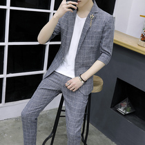 Rich Your Birds Middle Sleeve Suit Suit Mens Spring Summer New Plaid 100 Hitch Slim Fit Minor Suit Trend Mens Clothing