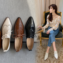 Coarse heels single shoes 2021 autumn and winter New retro leather pointed French Brock Chinese shoes women