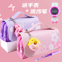 Net red decompression pen bag Primary School students female simple large capacity multifunctional stationery box ins tide day cute girl heart pencil box junior high school students pen case double canvas stationery bag hipster