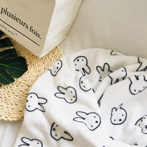 New Ins Wind Black White Rabbit Flannel Coral Suede Blanket Children Students Cute Cartoon Casual Afternoon Nap Small Blankets