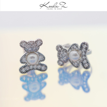 Old friend welfare Cute two-color zircon bear earrings No ear pierced ear clip micro-defect does not return does not change no flannel bag
