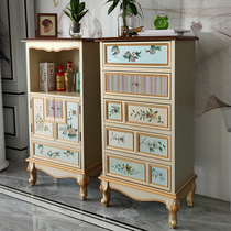 American Five Bucket Cabinets Solid Wood Bedrooms Small Cabinets Mediterranean Retro Painted Chest of drawers Closet Cupboards Small Wine Cabinet Intake Cabinet