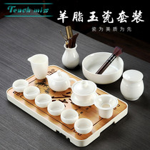 Touch Miss white porcelain kung fu tea set pure white simple thin teapot tea tea cup cover Bowl ceramic tea tray set