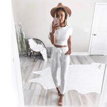 pants women casual mid waist pants white striped casual trousers