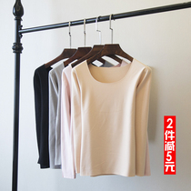 Base shirt with black long sleeve T-shirt female 2020 new thin model plus velvet autumn and winter big round neck foreign style tight top