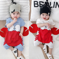 British next kid cotton short-sleeved baby jumpsuit summer newborn baby crab climbing suit cartoon outwear