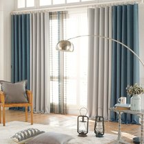  Thickened linen curtains finished products customized living room cotton and linen solid color stitching curtains Bedroom full blackout cloth curtains