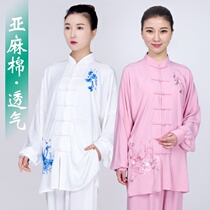 2020 New Tai Chi Suit Womens Summer Cotton Linen Linen Embroidered Thin Taijiquan garment Long short sleeve practice Gongfu Summer