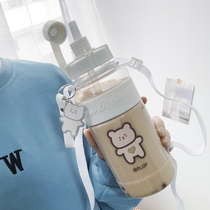 Water cup female large capacity straw cup Cute girl sports portable plastic male student 1000ml cup with straw