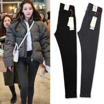 High waist velvet jeans womens autumn and winter 2021 new slim slim small feet tight thickened black pants