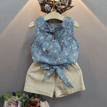 Childrens bow vest shorts 2020 Summer new Korean girl set little girl flower two-piece set
