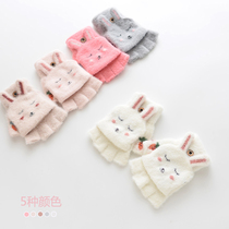 Childrens gloves winter cute carrot rabbit girl warm half finger gloves girl princess dual-purpose flip gloves