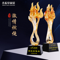Glass flame crystal medal trophy custom creative lettering Excellent employee enterprise annual meeting award commemorative production