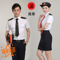 Jinhang summer men and women with the same railway shirt white short-sleeved professional shirt high-speed rail overalls student school uniform