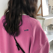 Pink oversize sweater 2021 new womens spring and autumn loose Korean version lazy round neck hooded thin top