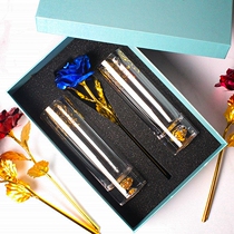 Crystal gold leaf tea cup double-support box with gold leaf green tea cup transparent straight drum Chinese sketching glass tea drinking cup