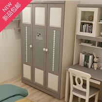 Nordic Three Doors Wardrobe Children Solid Wood Boy Girl Flat Open Door Clothes Closet Clothes O Style Bedroom Dress Storage Cabinet
