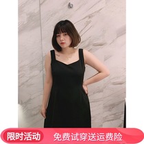 Masisi micro fat big size black camisole dress women Summer fat waist slim a small black skirt