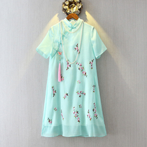 (Special offer)Vintage Chinese style womens clothing 2020 summer Eugen yarn embroidery improved large size A-line Cheongsam dress