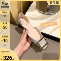  (sheii Su Yinyin)A little temperament~new leather shallow mouth square head square buckle hollow flat single shoes womens shoes
