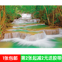 Home decoration landscape waterfall landscape poster painting living room without back glue wall stickers Creek flowing water 7738