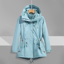 Outdoor jacket womens autumn and winter three-in-one Tide brand long plus velvet windbreaker detachable two-piece mountaineering suit