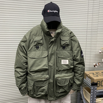 Winter mens down jacket jacket tooling short military loose collar trend thickening warm youth casual coat